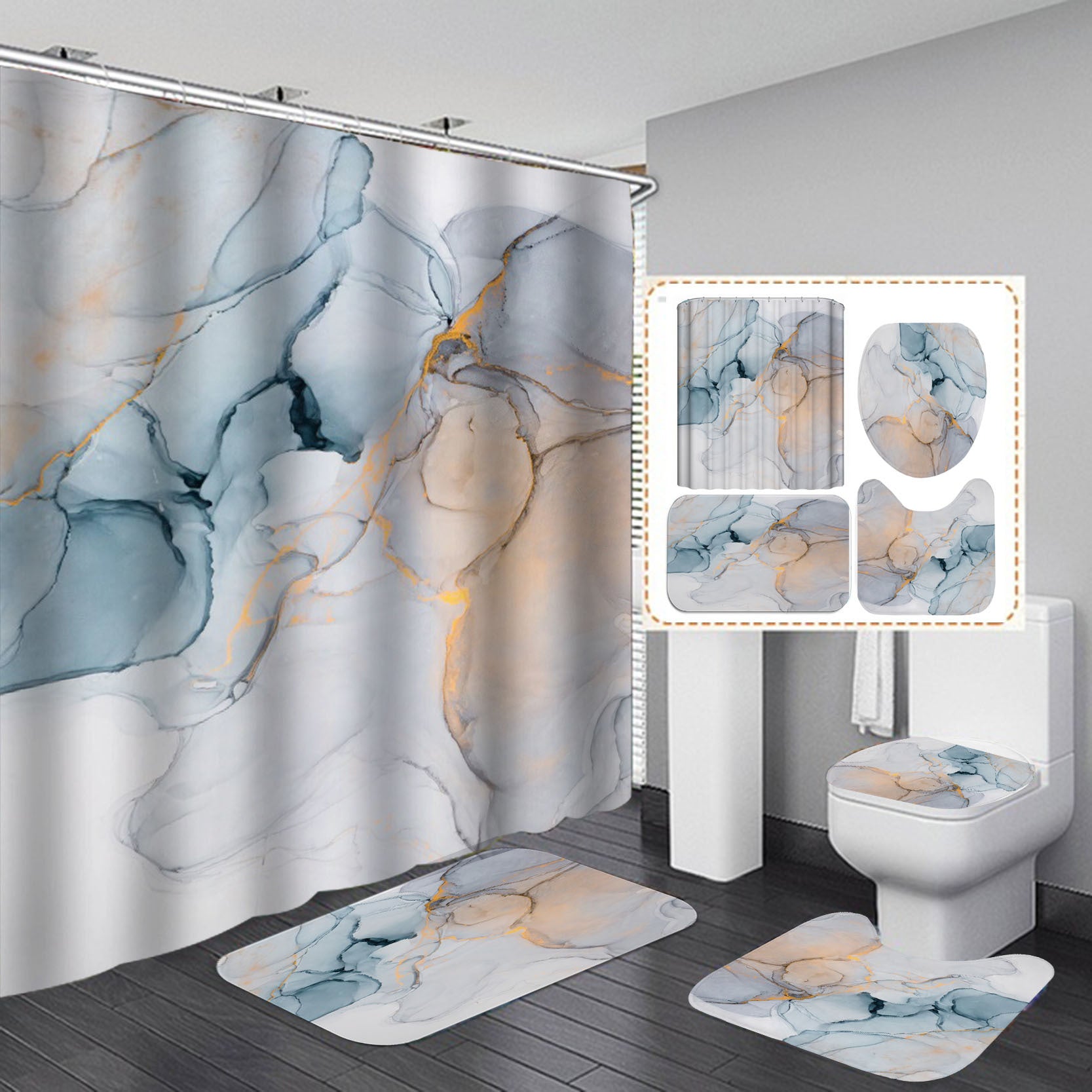 Modern Shower Curtains 3D Bathroom Curtain Set