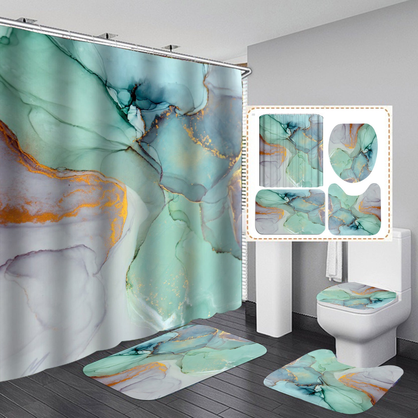 Modern Shower Curtains 3D Bathroom Curtain Set