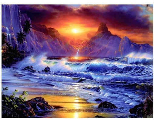 Beautiful Sea View Embroidery Cross Rhinestone Mosaic Painting