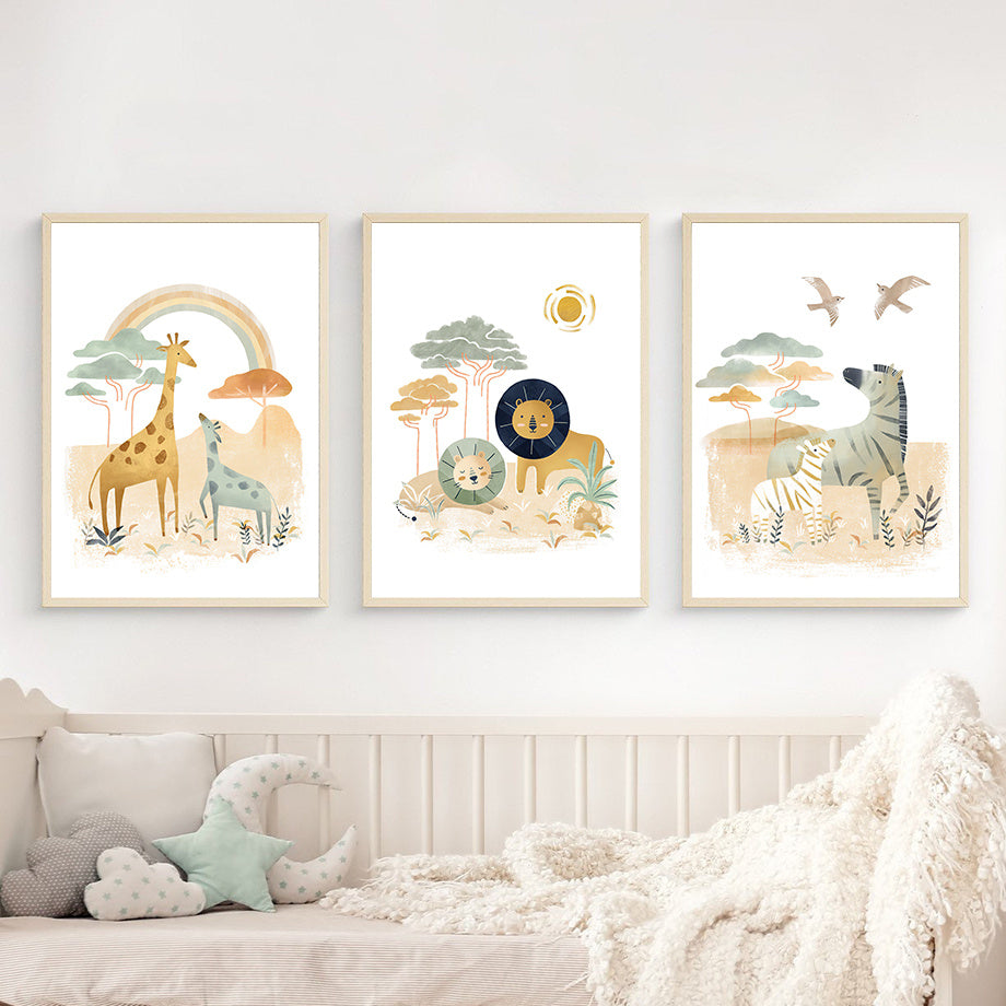 Jungle Animal Lion Giraffe Elephant Zebra Wall Art Poster Print Nordic Kindergarten Canvas