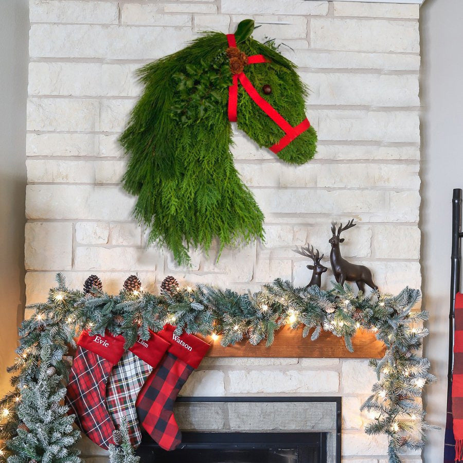 Farmhouse Double Horse Head Christmas Wreath Decoration