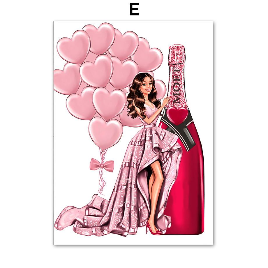 Fashion Bag Girl Balloon Champagne Wall Art